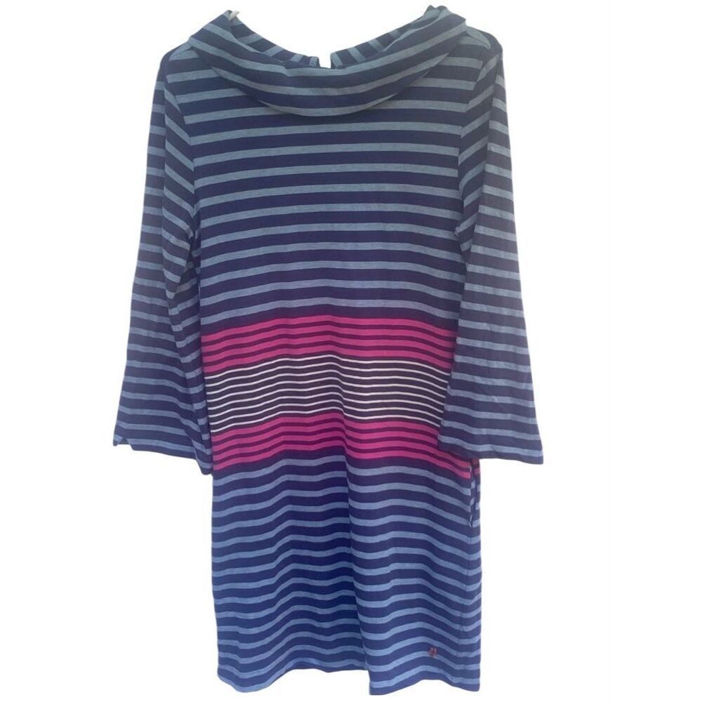 Hatley Striped Collared Pullover Dress Blue Pink Cotton Blend Size Medium